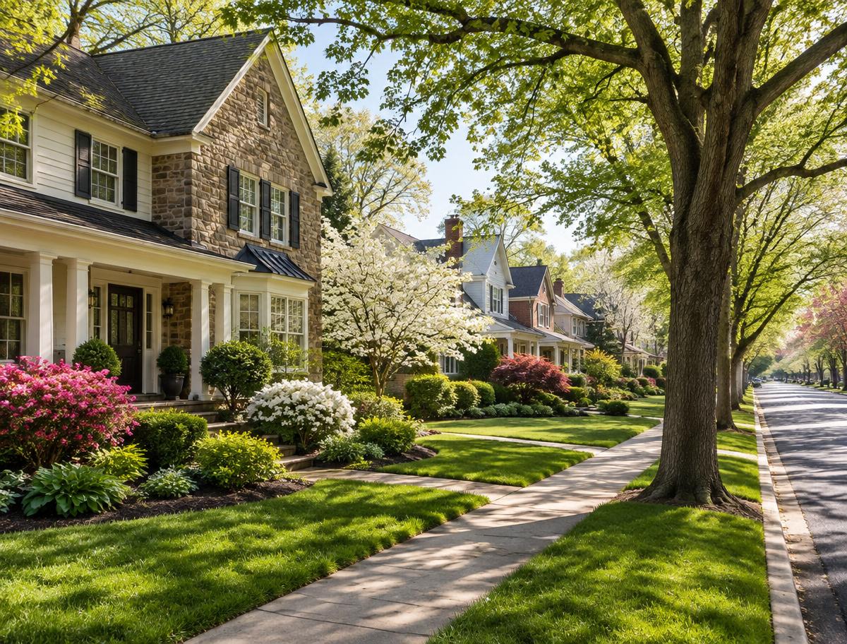 Tree-lined residential street in South Jersey